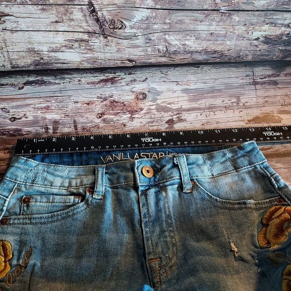 Vanilla Star Blue Jean Shorts with Yellow Embroidery - Picture 9 of 14